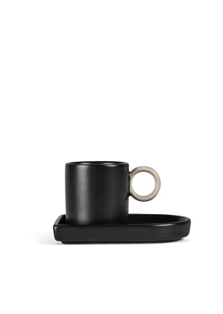 ESPRESSO CUP AND PLATE NIKI BLACK/GREY BYON Front