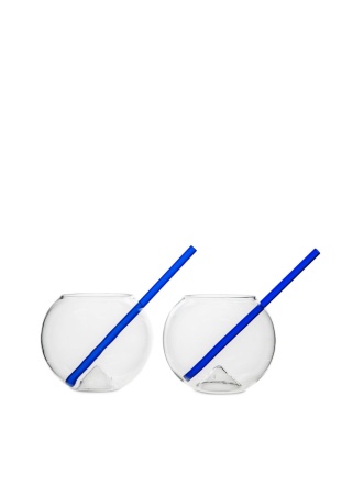 GLASS WITH STRAW MAGALUF 2-PACK CLEAR/BLUE BYON Front