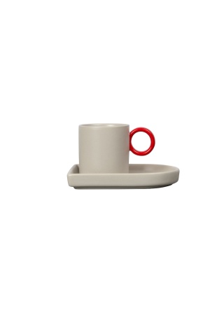 ESPRESSO CUP AND PLATE NIKI GREY/RED BYON Front