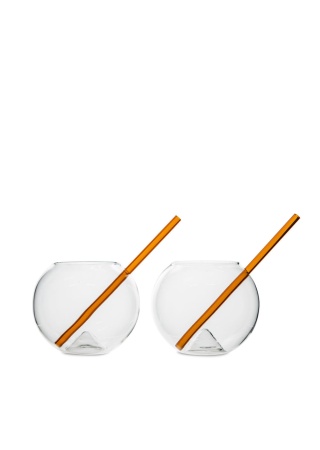 GLASS WITH STRAW MAGALUF 2-PACK CLEAR/BROWN BYON Front